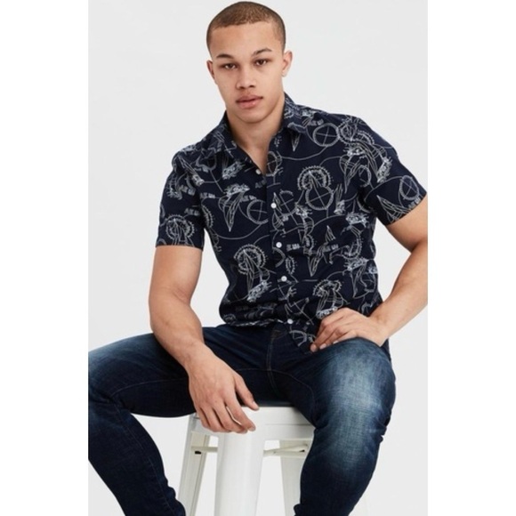 American Eagle Outfitters Other - American Eagle Nautical print shortsleeve men's shirt navy blue L Large cotton
